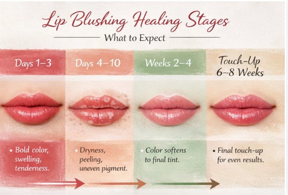 lip blushing healing timeline day by day what to expect